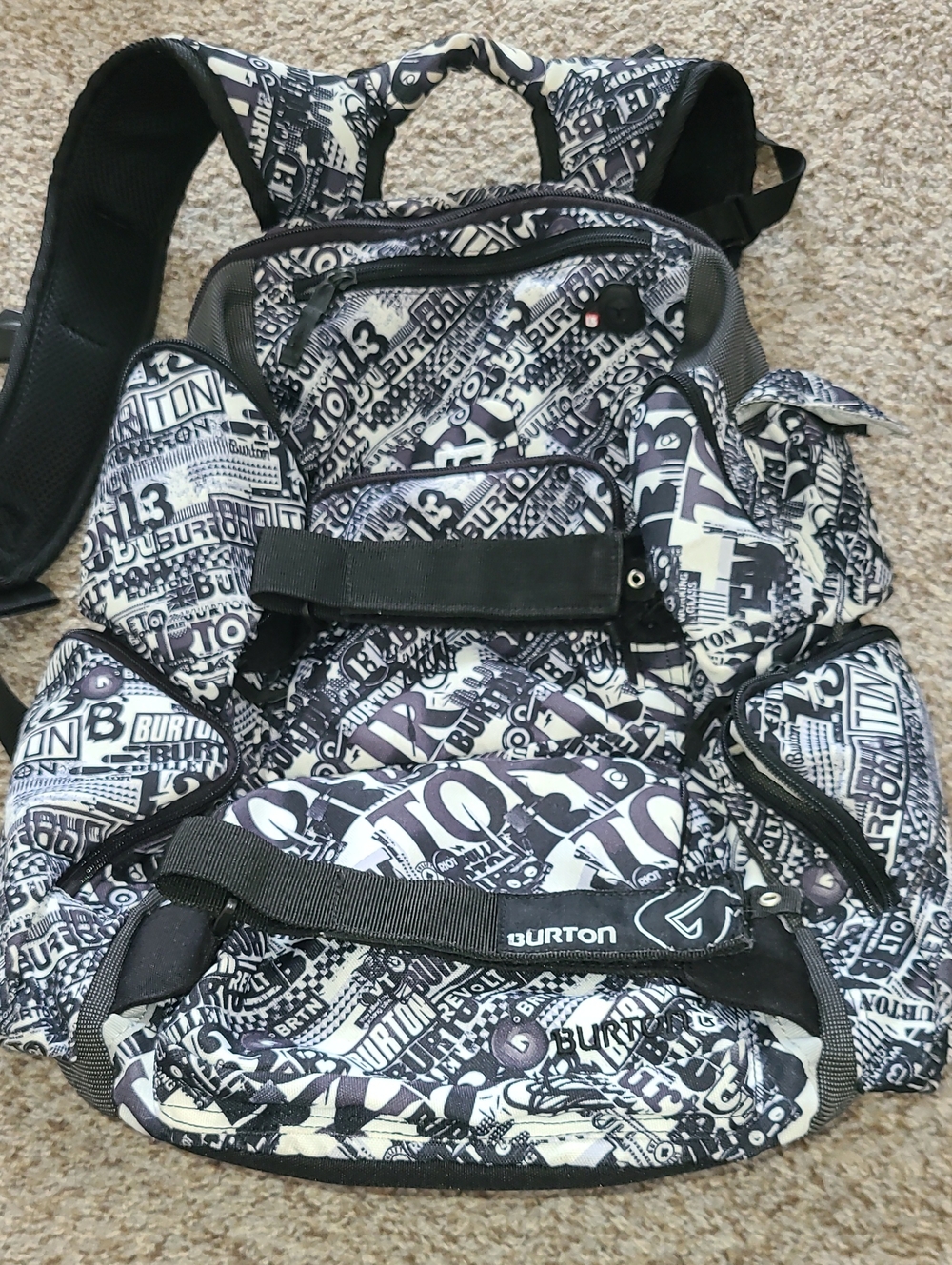 Burton Black & White Graphic Logo Backpack